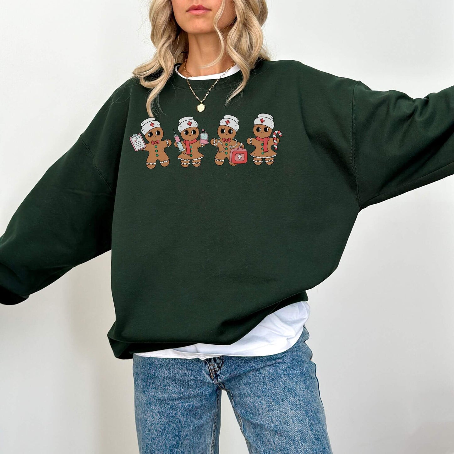 Christmas Gingerbread Nurse Sweatshirt - Hailey's Trend Boutique